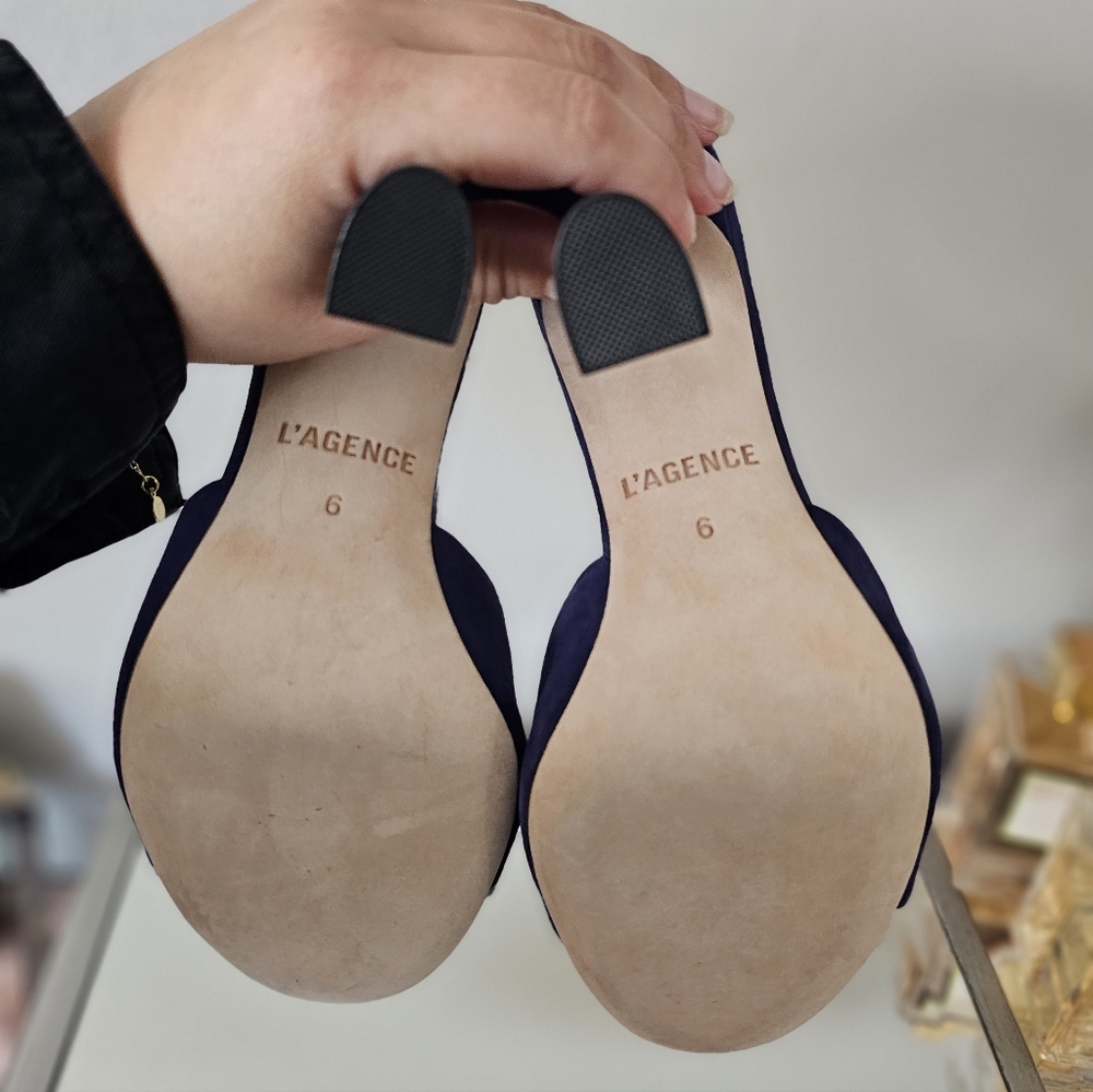💙NEW L'AGENCE Avery Slide Sandal in Blue Nwot Size 6 - Picture 3 of 5